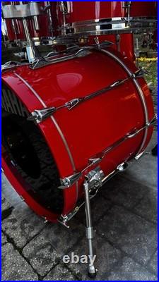 Vintage 1980s Yamaha Recording Custom Hot Red Drum Set