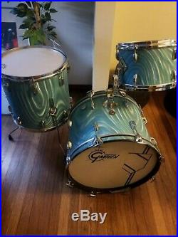 Vintage 60's Gretsch RB 3pc Aqua Satin Flame Drum Set