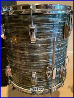 Vintage 60s Blue Oyster Pearl Ludwig 3 Piece Drum Set 20 12 14 Keystone Badge
