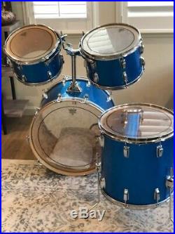 Vintage 70's Ludwig 4pc. Blue Sparkle Drum Set