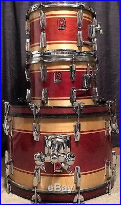 Vintage 70s Premier Drum Set Red And Natural Made in England 3 pc 13 14 22