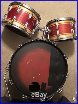 Vintage 70s Premier Drum Set Red And Natural Made in England 3 pc 13 14 22