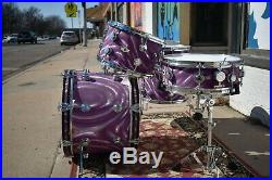 Vintage 70s Purple Moire Camco Drum Set withsnare, Chanute Era 12 13 16 20 14