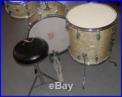 Vintage Early 60's Ludwig Drum Set Kit and Cases Marine White Pearl Great Cond