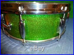 Vintage Gretsch Drum Set Snare Drum Name Band Green Sparkle Pearl