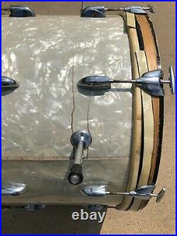 Vintage Gretsch Marine White Pearl Drum Trap Set Kit Round Badge 50's 60's