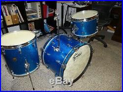 Vintage Gretsch Round Badge Progressive Jazz Drum Set Blue Sparkle Glitter