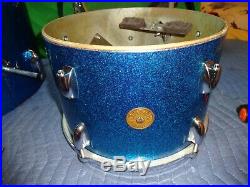 Vintage Gretsch Round Badge Progressive Jazz Drum Set Blue Sparkle Glitter
