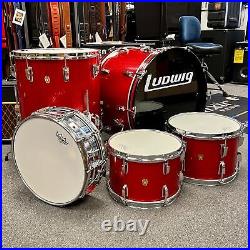 Vintage Ludwig 5-Pc Drumset, Red Sparkle, 1960s