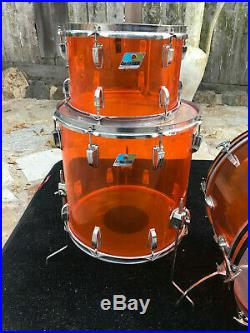 Vintage Ludwig Amber Vistalite Drum Set Kit 3pc