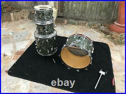 Vintage Ludwig Black Diamond Pearl 4pc Drum Set kit 1966