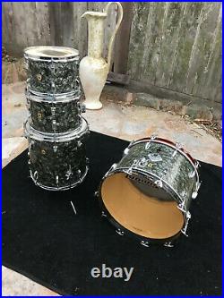 Vintage Ludwig Black Diamond Pearl 4pc Drum Set kit 1966