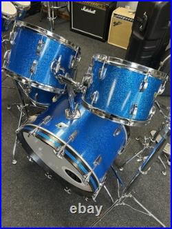 Vintage Ludwig Blue Sparkle 1970s Drum Set 22/16/13/12/8/6 with Atlas Stands #2555
