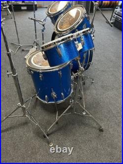 Vintage Ludwig Blue Sparkle 1970s Drum Set 22/16/13/12/8/6 with Atlas Stands #2555