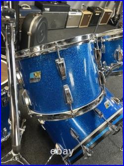 Vintage Ludwig Blue Sparkle 1970s Drum Set 22/16/13/12/8/6 with Atlas Stands #2555