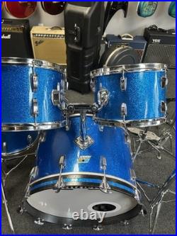 Vintage Ludwig Blue Sparkle 1970s Drum Set 22/16/13/12/8/6 with Atlas Stands #2555