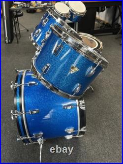 Vintage Ludwig Blue Sparkle 1970s Drum Set 22/16/13/12/8/6 with Atlas Stands #2555