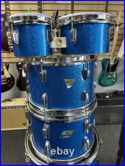 Vintage Ludwig Blue Sparkle 1970s Drum Set 22/16/13/12/8/6 with Atlas Stands #2555