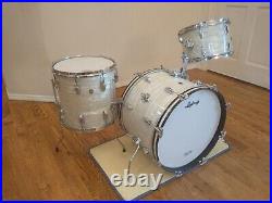 Vintage Ludwig Downbeat Drums 20, 12, 14 Keystone 1960s, White Marine Pearl