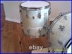 Vintage Ludwig Downbeat Drums 20, 12, 14 Keystone 1960s, White Marine Pearl