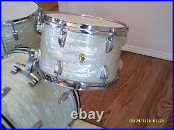 Vintage Ludwig Downbeat Drums 20, 12, 14 Keystone 1960s, White Marine Pearl