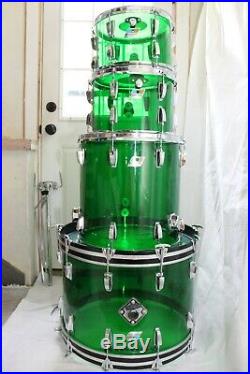 Vintage Ludwig Green Vistalite Drum Set 4 Piece Shell Pack b/o 1978 Wow