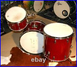 Vintage Niles Era Slingerland Drum set. 20, 13, 16. 1960s Red Sparkle