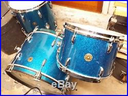 Vintage Orig Gretsch Round Badge Early 60s 13/16/22 Drumset Sparkle Blue Nice