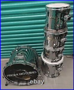 Vintage PEARL WORLD Series Chrome Drum Set 10/12/16/22 OPTIMOUNT Tom System