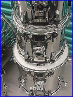 Vintage PEARL WORLD Series Chrome Drum Set 10/12/16/22 OPTIMOUNT Tom System