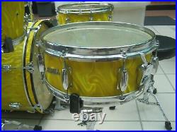 Vintage Pearl 60's Drum Set Kit! Yellow Satin Flame! 22-16-13 + Wood Snare