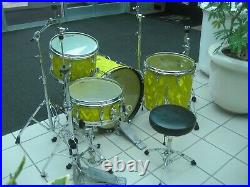 Vintage Pearl 60's Drum Set Kit! Yellow Satin Flame! 22-16-13 + Wood Snare