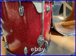 Vintage Pearl Sparkle Red Drum Kit Set 4 Pc. 22,16,12, 13 Made In Japan