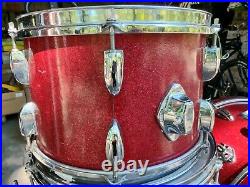 Vintage Pearl Sparkle Red Drum Kit Set 4 Pc. 22,16,12, 13 Made In Japan