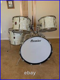 Vintage Premier 303 4-piece White Marine Pearl Drum Set (1972)