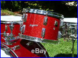 Vintage Rogers Drum Set 3 Piece Red Sparkle Dayton Ohio Tags 12, 16, 20