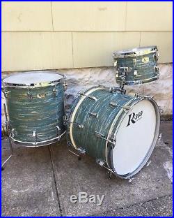 Vintage Rogers R-360 Blue Strata Pearl Rock Solid Drum Set 20-12-16 CLEAN