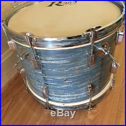 Vintage Rogers R-360 Blue Strata Pearl Rock Solid Drum Set 20-12-16 CLEAN