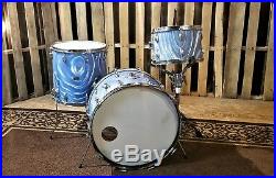 Vintage Slingerland Aqua Satin Flame Drum Set 60's Era