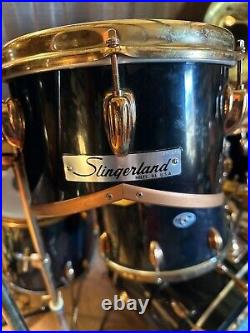 Vintage Slingerland Drum Set Black with copper hardware and stands