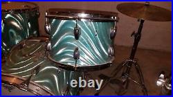 Vintage Slingerland Green Satin Flame pearl 4pc Drum Set