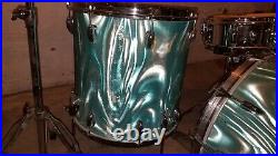 Vintage Slingerland Green Satin Flame pearl 4pc Drum Set