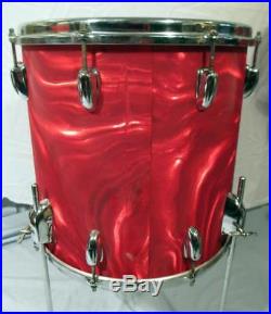 Vintage Slingerland Red Satin Flame Drum Set 20 12 14 Player's Kit Nov. 1965