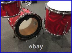 Vintage Sonor Teardrop Red Satin Flame Drum Set 1960's