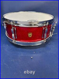Vintage ludwig pioneer snare drum red sparkle 14x5.5 (Feb. 9 1966)