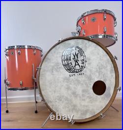 WALBERG & AUGE 60s Vtg 3-Pc DRUM SET Cameo Coral 6-Ply Gretsch Lugs 12-14-22 W&A WALBERG & AUGE 60s Vtg 3-Pc DRUM SET Cameo Coral 6-Ply Gretsch Lugs 12-14-22 W&A