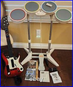 Wii Guitar Hero 5 & Rockband Games Super Bundle Kit Drums Mic Pedal USB Hub Lot