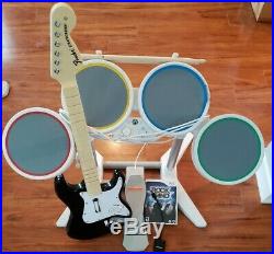 Wii ROCK BAND Bundle Set Drums Guitar with Dongle & Game
