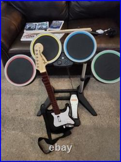 Wii Rock Band 2 Drum Set With 5 Games. Wireless BUNDLE with Guitar, Mic Wii Rock Band 2 Drum Set With 5 Games. Wireless BUNDLE with Guitar, Mic