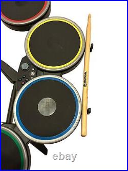 XBOX 360 Rock Band Drum Set Kit Complete Bundle 2 Games Mic Gibson Guitar Pedal
